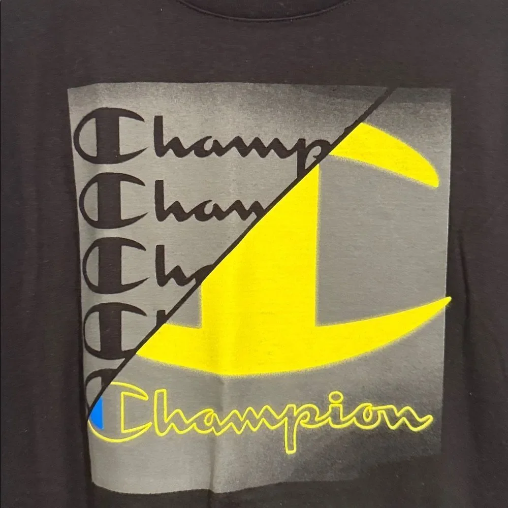 Champion Black Tee with Yellow and Blue Graphic - Picture 2 of 7